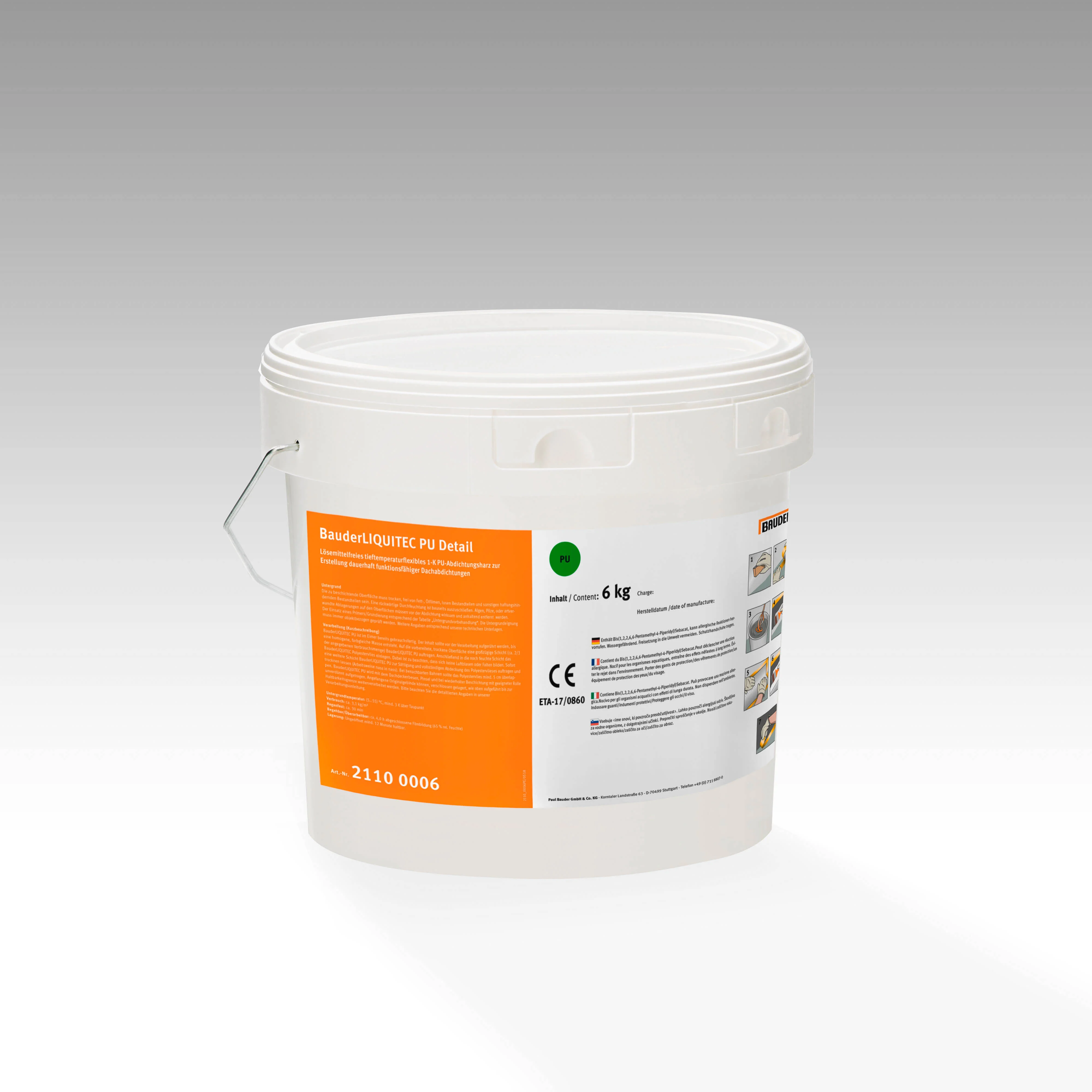 Bauder LIQUITEC PU Detail, enokomponentna tekoča folija, kos = 6 kg, škrilnato siva/antracit